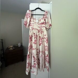 Abercrombie & Fitch Emerson Poplin Puff Sleeve Midi Dress - Pink, XS Regular